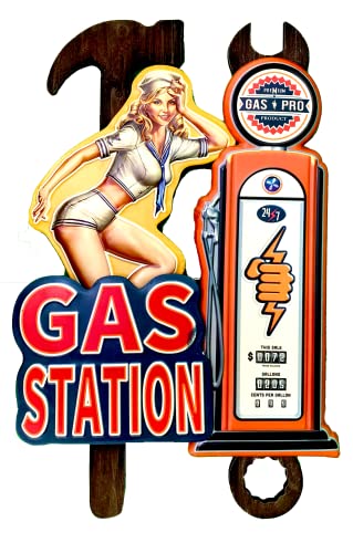 DiiliHiiri Benzin-Schild für Werkstatt – Original Retro American Retro Schild für Bar Pub Café und Werkstatt, Vintage-Schild der 50er Jahre, großes Schild, 60 x 39 x 4 cm (9089) von DiiliHiiri