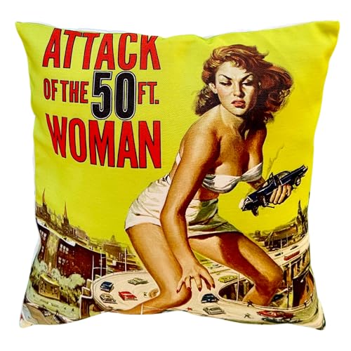 DiiliHiiri Kissenbezug für Sofa, Bett, Wohnzimmer, Schlafzimmer, Zuhause, quadratisch, Kissenbezug, 43 x 43 cm – Attack of the 50 FT. Woman von DiiliHiiri