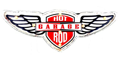 DiiliHiiri Leuchtschild Hot Rod Garage – Original Retro Schild American Retro Sign Leuchtschild LED als Geschenk für Vater Werkstatt Garage Dekoration Vintage Schild 54 x 19 x 5 cm (9109) von DiiliHiiri