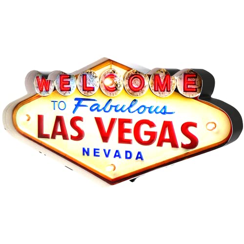 DiiliHiiri Leuchtschild Las Vegas Retro — 50er Jahre Haus Dekoration Schild, Wandschild im Vintage-Stil, Zubehör für Interior Deko | 50x25x5 cm (Las Vegas) von DiiliHiiri