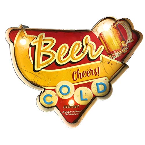 DiiliHiiri Leuchtschild Retro-Schild Wandschild im Vintage-Stil LED Schild für Bar Bier Dekoschild Zubehör für Wohnkultur 50er Jahre Haus Dekoration Retro Leuchtkasten Metallhandwerk (Beer Cheers) von DiiliHiiri