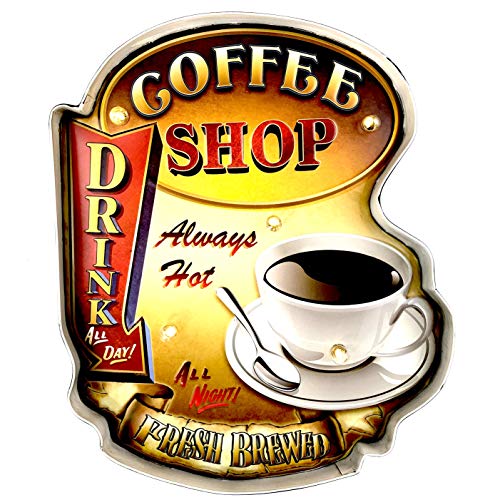 DiiliHiiri Leuchtschild Retro-Schild Wandschild im Vintage-Stil LED Schild für Cafe Pub Dekoschild Zubehör für Wohnkultur 50er Jahre Haus Dekoration Retro Leuchtkasten Metallhandwerk (Drink Coffee) von DiiliHiiri