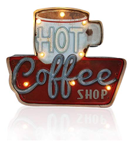 Kaffeehaus Coffeeshop Leuchtschild Retro-Schild Wandschild im Vintage-Stil LED Schild für Cafe Pub Dekoschild Zubehör für Wohnkultur 50er Jahre Haus Dekoration Retro Leuchtkasten Metallhandwerk von DiiliHiiri