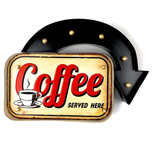 DiiliHiiri Leuchtschild Retro-Schild Wandschild im Vintage-Stil LED Schild für Cafe Pub Dekoschild Zubehör für Wohnkultur 50er Jahre Haus Dekoration Retro Leuchtkasten Metallhandwerk (Kaffee) von DiiliHiiri