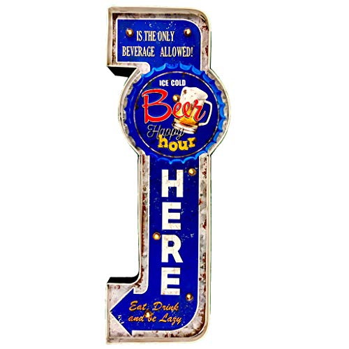 DiiliHiiri Leuchtschild Retro-Schild Wandschild im Vintage-Stil LED Schild für Garage Dekoschild Zubehör für Wohnkultur 50er Jahre Haus Dekoration Retro Leuchtkasten Metallhandwerk (Beer Happy Hour) von DiiliHiiri