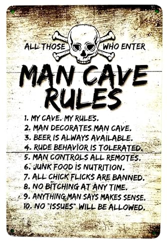 DiiliHiiri Poster Höhlenregeln für Herren, 30 x 20 cm – Man Cave Rules – Blechschild für Höhlenmenschen | Höhle Mann | Dekoratives Schild für Höhlen der Männchen (2635-235-297) von DiiliHiiri