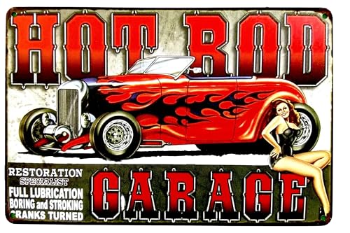 DiiliHiiri Poster Kultur USA – Hot Rod Garage – Höhle Mann 30 x 20 cm – Schild Oldtimer Autos | Garagendekoration im amerikanischen Stil (2635-250) von DiiliHiiri