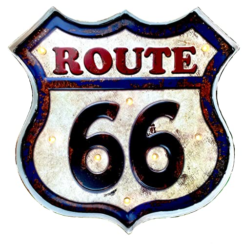 DiiliHiiri Route 66 Vintage-Schild – Route 66 Leuchtendes Metallschild mit LED, Dekoration für Zuhause, Retro-Wand, 42 x 42 x 5 cm von DiiliHiiri