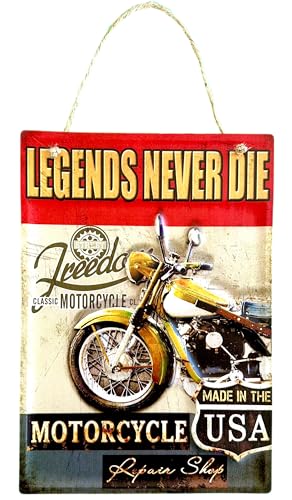 DiiliHiiri Vintage-Blechschild aus Metall, Retro-Stil, Legends Never Die Motorcycles von DiiliHiiri