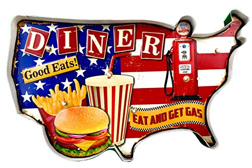 Vintage-Schild, Metall-Schild, beleuchtet, Handwerk, Zubehör, Dekoration, Retro American (American Diner) von DiiliHiiri