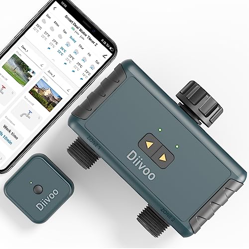 Diivoo Bewässerungscomputer WLAN 2 Ausgänge, Smart Bewässerungsuhr für Garten Bewässerung kompatibel mit Alexa & Smart Life App, Automatische Bewässerung Zeitschaltuhr mit Wi-Fi Hub für Rasen Parkside von Diivoo