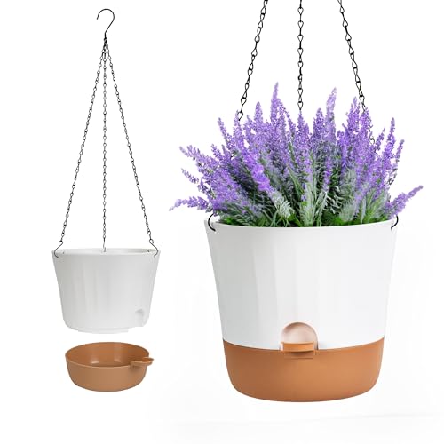 Diivoo Blumentopf Selbstbewässernd Weiß, 2 Pack 10 inch Blumentöpfe Set mit Multi-Mesh-Drainagelöchern & Abnehmbarem Boden für Gartenpflanzen und Blumen im Innen- und Außenbereich, Self Watering Pot von Diivoo