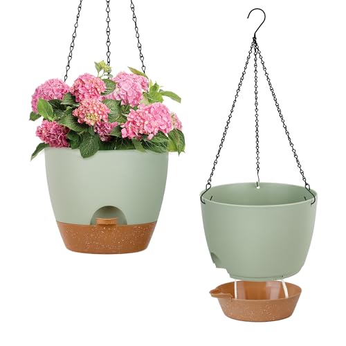 Diivoo Blumentopf mit Bewässerungssystem, 9 inch Blumentöpfe Set mit Multi-Mesh-Drainagelöchern & Abnehmbarem Boden für Gartenpflanzen und Blumen im Innen- und Außenbereich, 2 Pack Self Watering Pot von Diivoo