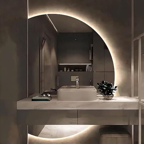 Dijateman 120/130cm Rahmenlos Wandspiegel mit Beleuchtung Dimmbar, Wandmontage LED HD Makeup Spiegel, Halbrunder Hinterleuchteten Dekospiegel(Left Cut,90cm) von Dijateman