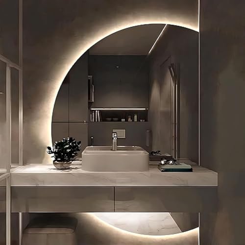 Dijateman 120/130cm Rahmenlos Wandspiegel mit Beleuchtung Dimmbar, Wandmontage LED HD Makeup Spiegel, Halbrunder Hinterleuchteten Dekospiegel(Right Cut,120cm) von Dijateman