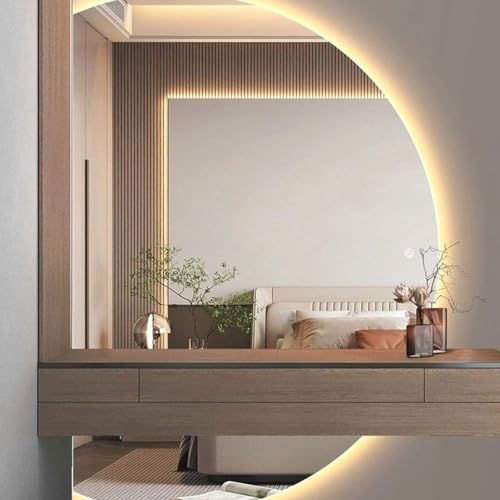 Dijateman 3 Farben Dimmbar Großer Halbrunder Wandspiegel, LED Antibeschlag Spiegel mit Touch-Schalter, Hinterleuchteten Intelligent HD Makeup Spiegel(Cut Left,39in) von Dijateman