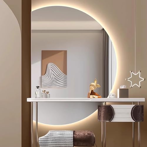 Dijateman 3 Farben Wechselnde LED Beleuchtete Spiegel, Badezimmerspiegel mit Antibeschlag, HD Makeup Spiegel, für Badezimmer, Schlafzimmer, Wohnzimmer, Flur(Left Cut,39 * 28inch) von Dijateman