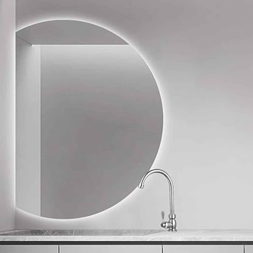 Dijateman 3 Farben Wechselnde Rahmenloser Badezimmerspiegel, Halbe Runde Hinterleuchteten LED Kosmetikspiegel, Dimmbar, für Badezimmer und modernes Ambiente(Left Cut,130cm) von Dijateman