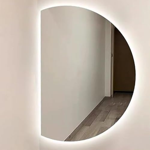 Dijateman 3 Lichtfarbe Einstellbar Badezimmerspiegel mit Beleuchtung, Intelligent Entfoggen HD Makeup Spiegel, Halbe Runde, Rahmenlos(Left Cut,35in/90cm) von Dijateman