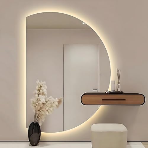 Dijateman 3 Lichtfarbe Einstellbar Wasserdicht Badezimmer Entfoggenspiegel, Modern Intelligent Rahmenlos Wandspiegel, für Schlafzimmer Eingang sbereich(Cut Left,43in) von Dijateman