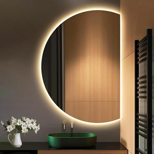 Dijateman 3 Lichtfarbe Einstellbare Intelligenter Wandspiegel, Entfoggen, Wandmontage HD Makeup Spiegel, Wohnzimmer Halbe Runde Deko, energiesparend(Left,43in) von Dijateman