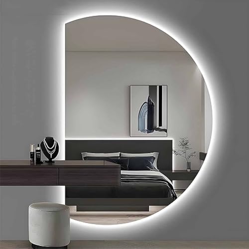 Dijateman 3 Lichtfarbe LED Kosmetikspiegel, Hinterleuchteten Entfoggen Intelligentspiegel, Modern Halbe Runde Rahmenlos Wandspiegel fur Heimdekoration(Cut Left,35in) von Dijateman