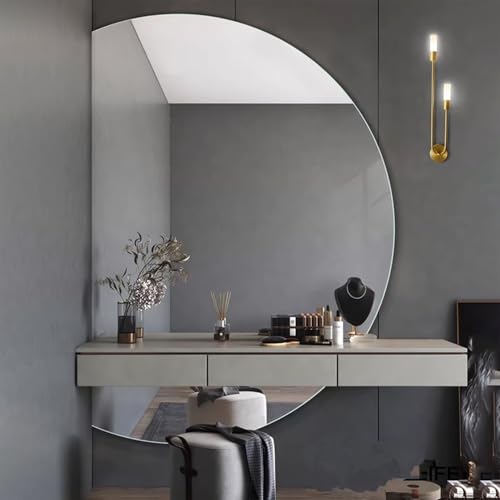 Dijateman 90-130cm Dimmbar Hinterleuchteten LED Badezimmer Wandspiegel, Halbe Runde Rahmenloser Kreativer Deko-Spiegel, 3 Farben Wechselnde, Entfoggen(Cut Left,51in) von Dijateman