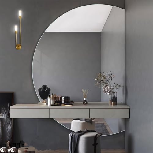 Dijateman 90-130cm Dimmbar Hinterleuchteten LED Badezimmer Wandspiegel, Halbe Runde Rahmenloser Kreativer Deko-Spiegel, 3 Farben Wechselnde, Entfoggen(Cut Right,35in) von Dijateman