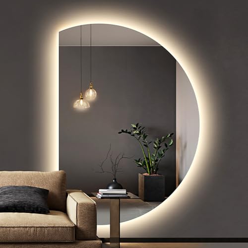 Dijateman 90-130cm Groß Modern Rahmenloser Hinterleuchteten Spiegel, 3 Lichtfarbe Dimmbar Intelligent Entfoggen Spiegel mit Touch-Schalter, Wandmontage(Left Cut,100 * 70cm) von Dijateman