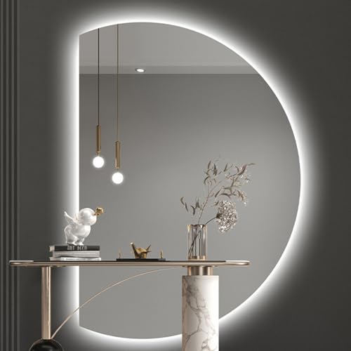 Dijateman 90-130cm Mode Halbrunde Badezimmer Spiegel, 3 Farben Wechselnde LED Beleuchtete Wandspiegel, mit Entfoggen Touch Switc, HD, Explosionsschutz(Right,47''*32'') von Dijateman