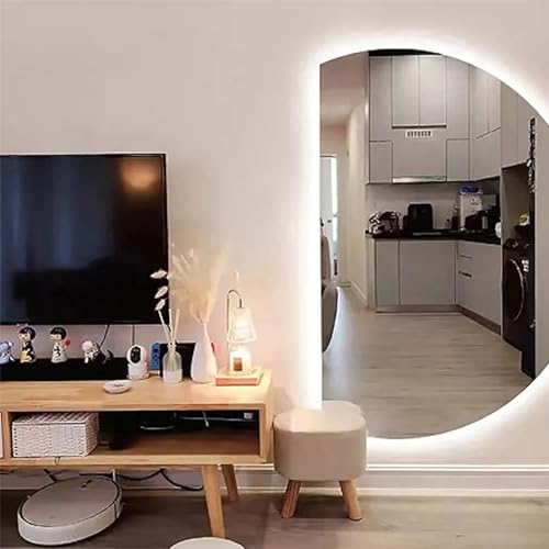 Dijateman Dimmbar 3 Lichtfarbe Kosmetikspiegel, Modern Intelligent Hinterleuchteten Badspiegel mit Entfoggen, Halbe Runde Eingangspiegel mit Touch-Schalter(Left Cut,51in) von Dijateman