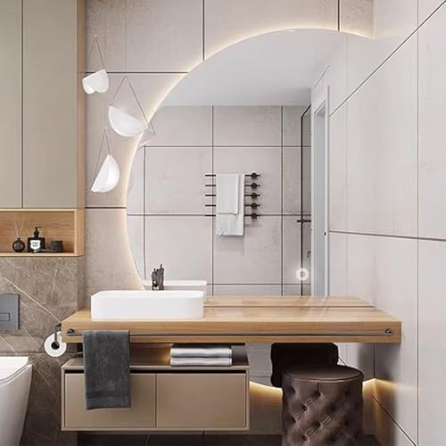 Dijateman Dimmbar 3 Lichtfarbe Schminkspiegel, Halbe Runde Intelligent Entfoggen Spiegel, Rahmenlos Hinterleuchteten HD Dekospiegel, für Schlafzimmer Eingang(Left,130cm/51in) von Dijateman