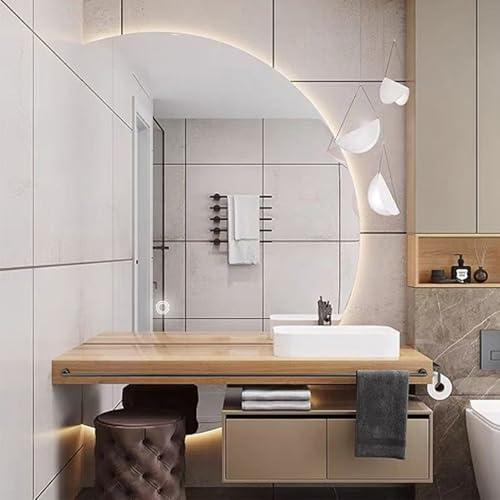 Dijateman Dimmbar 3 Lichtfarbe Schminkspiegel, Halbe Runde Intelligent Entfoggen Spiegel, Rahmenlos Hinterleuchteten HD Dekospiegel, für Schlafzimmer Eingang(Right,130cm/51in) von Dijateman