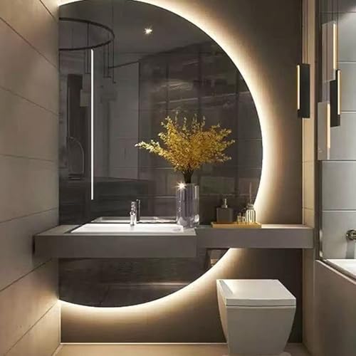 Dijateman Eleganter Rahmenlos HD LED Spiegel mit Beleuchtung 3 Lichtfarbe, Intelligent Dimmbar Dekospiegel, Hinterleuchteten Halbe Rundespiegel Heimdekoration(Cut Left,51in) von Dijateman
