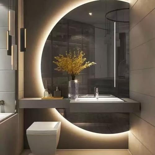 Dijateman Eleganter Rahmenlos HD LED Spiegel mit Beleuchtung 3 Lichtfarbe, Intelligent Dimmbar Dekospiegel, Hinterleuchteten Halbe Rundespiegel Heimdekoration(Cut Right,35in) von Dijateman