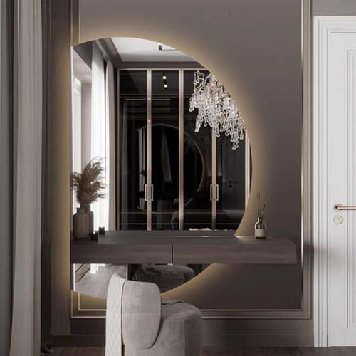 Dijateman Groß Hinterleuchteten Halbe Runde LED Spiegel, Rahmenlos Intelligent Dekorativer Spiegel mit Entfoggen, 3 Lichtfarbe Einstellbar, für Schlafzimmer(Left Cut,51in) von Dijateman