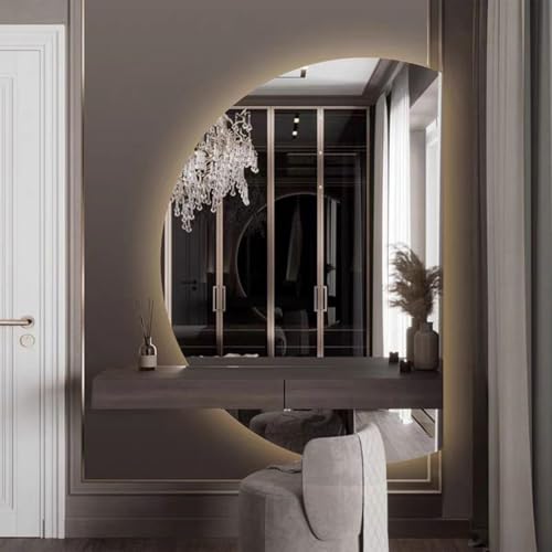 Dijateman Groß Hinterleuchteten Halbe Runde LED Spiegel, Rahmenlos Intelligent Dekorativer Spiegel mit Entfoggen, 3 Lichtfarbe Einstellbar, für Schlafzimmer(Right Cut,43in) von Dijateman