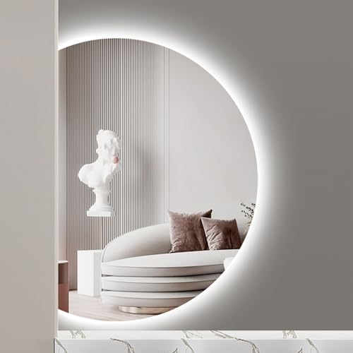 Dijateman Halbe Runde Einstellbar Rahmenloser Intelligent Hinterleuchteten Spiegel, 3 Farben Beleuchtung HD Makeup Spiegel, mit Touch-Schalter, fur Deko(Right,120 * 80cm) von Dijateman