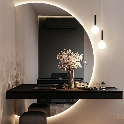 Dijateman Halbe Runde Rahmenloser Beschlagfrei Spiegel Bad, 3 Lichtfarbe Dimmbar Intelligent Schminkspiegel, 90-130cm Groß Wandmontage Ganzkörperspiegel(Cut Left,47 * 32in) von Dijateman