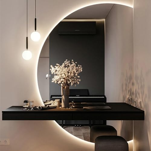 Dijateman Halbe Runde Rahmenloser Beschlagfrei Spiegel Bad, 3 Lichtfarbe Dimmbar Intelligent Schminkspiegel, 90-130cm Groß Wandmontage Ganzkörperspiegel(Cut Right,51 * 35in) von Dijateman