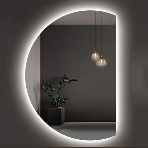 Dijateman Halbe Runde Wasserdicht Badezimmerspiegel, Wandmontage Hinterleuchteten Intelligent HD Makeup Spiegel, mit Touch-Schalter, 3 Farben Wechselnde(Left Semicircle,47in) von Dijateman