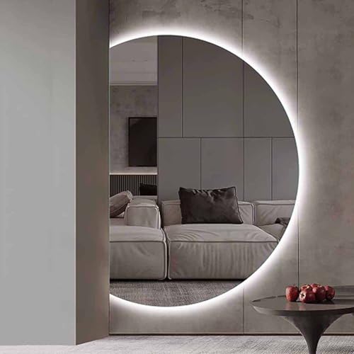 Dijateman Halbe Runde Wasserdicht Badspiegel, 3 Farben Wechselnde Kosmetikspiegel, Modern Intelligent Wandspiegel, Entfoggen, Dimmbar, Heimdekoration(Right Semicircle,39x28inch) von Dijateman