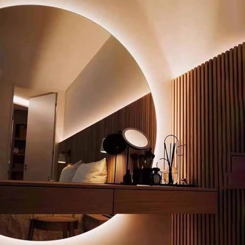 Dijateman Halbrund Beleuchtung Wandspiegel mit 3 Lichtfarbe Einstellbar, Modern Rahmenlos Intelligent Kosmetikspiegel, Entfoggen, Explosionsschutz(Left Cut,100cm) von Dijateman