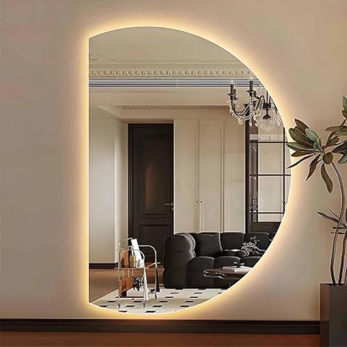 Dijateman Halbrunder Badezimmerspiegel, 3 Lichtfarbe Dimmbar, 130cm Groß Rahmenlos Ganzkörperspiegel, 110cm HD Makeup Spiegel, One Touch Smart Anti-Beschlag(Right Semicircle,120 * 80cm) von Dijateman
