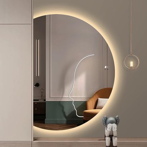 Dijateman Halbrunder Spiegel Bad mit Beleuchtung, Antibeschlag Intelligent Schminkspiegel, 110/120cm Groß LED Rahmenlos Dekospiegel, 3 Lichtfarbe Dimmbar(Left Cut,43in) von Dijateman