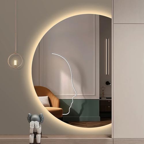Dijateman Halbrunder Spiegel Bad mit Beleuchtung, Antibeschlag Intelligent Schminkspiegel, 110/120cm Groß LED Rahmenlos Dekospiegel, 3 Lichtfarbe Dimmbar(Right Cut,35in) von Dijateman