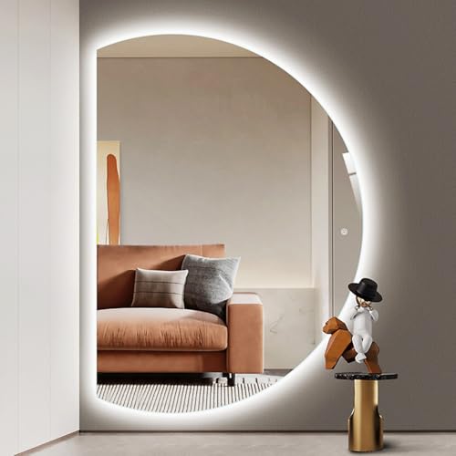 Dijateman Halbrunder Wand Badezimmerspiegel mit Lichtern, 3 Lichtfarbe Dimmbar Entfoggen Hinterleuchteten Spiegel, mit Intelligent Touch-Schalter(Left Cut,47 * 32in) von Dijateman