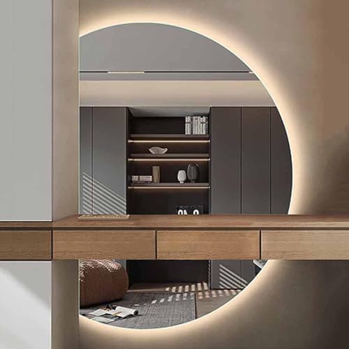 Dijateman Intelligent Entfoggen Badezimmerspiegel, Halbe Runde LED HD Makeup Spiegel mit Touch-Schalter, 3 Lichtfarbe Dimmbar Entfoggen Wandspiegel(Cut Left,120cm) von Dijateman