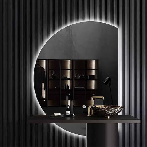 Dijateman Intelligent Hinterleuchteten Dekospiegel mit Dimmbar, Rahmenloser Wandspiegel mit Beleuchtung 3 Lichtfarbe, Modern Halbe Runde HD Makeup Spiegel(Right Cut,47in) von Dijateman