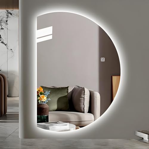 Dijateman LED Badezimmerspiegel mit Touchschalter, 3 Lichtfarbe Einstellbare, Rahmenlos Intelligenter Dekorativer Wandspiegel, Entfoggen, energiesparend(Right Semicircle,43in) von Dijateman